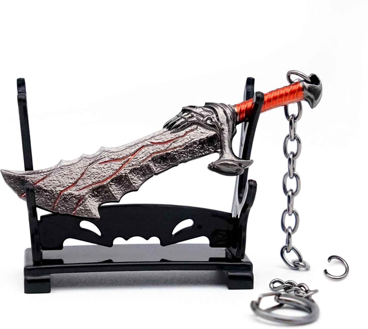 Mini Sword Keychain – Tiny Blades of Chaos Weapon Pendant with Stand for Men - 
