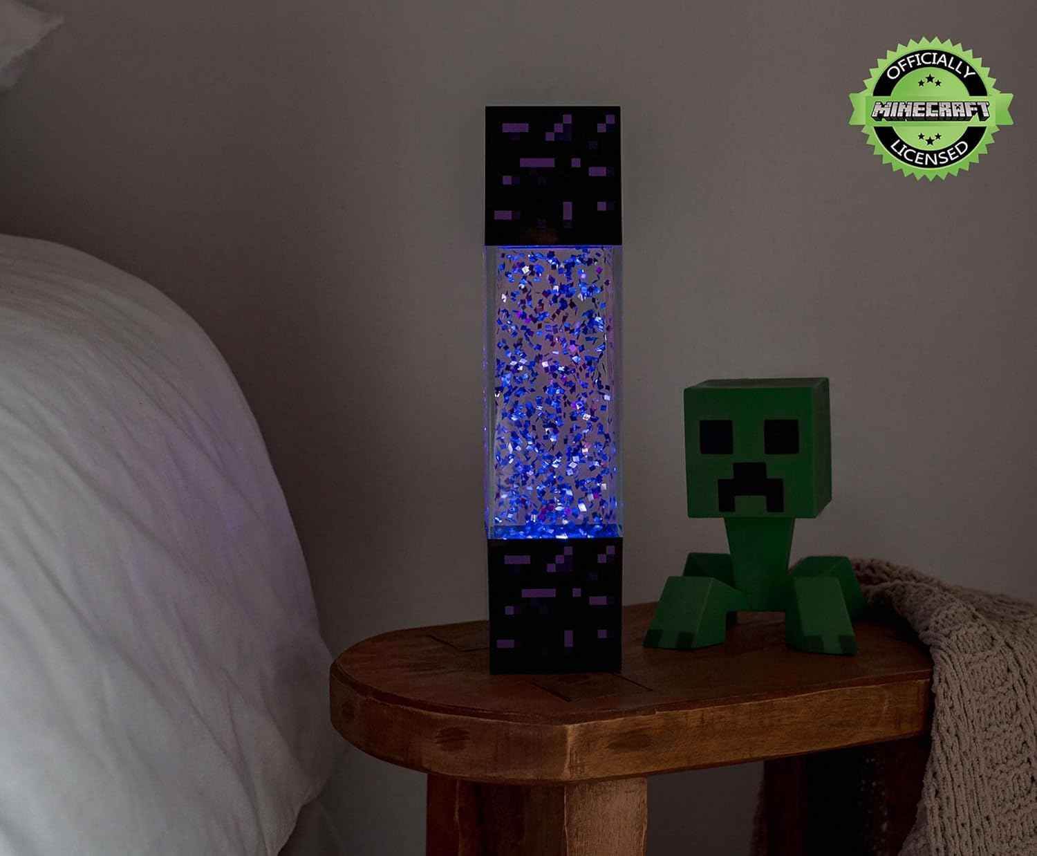 Minecraft Nether Portal Lamp - LED Glitter Motion Light | Bedside Table Decor - 