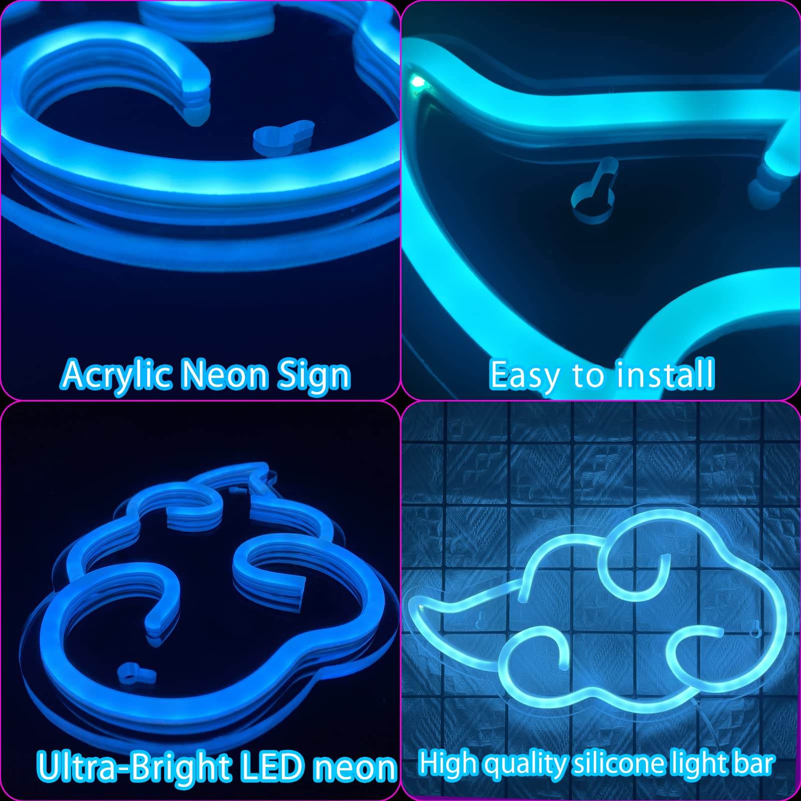 Anime Neon Sign - LED Red Cloud USB Powered Dimmable Wall Light for Gaming Room Decor - Ice Blue