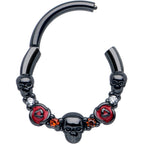 16G 3/8 Red Clear CZ Gem Black Skull Halloween Hinged Segment Ring