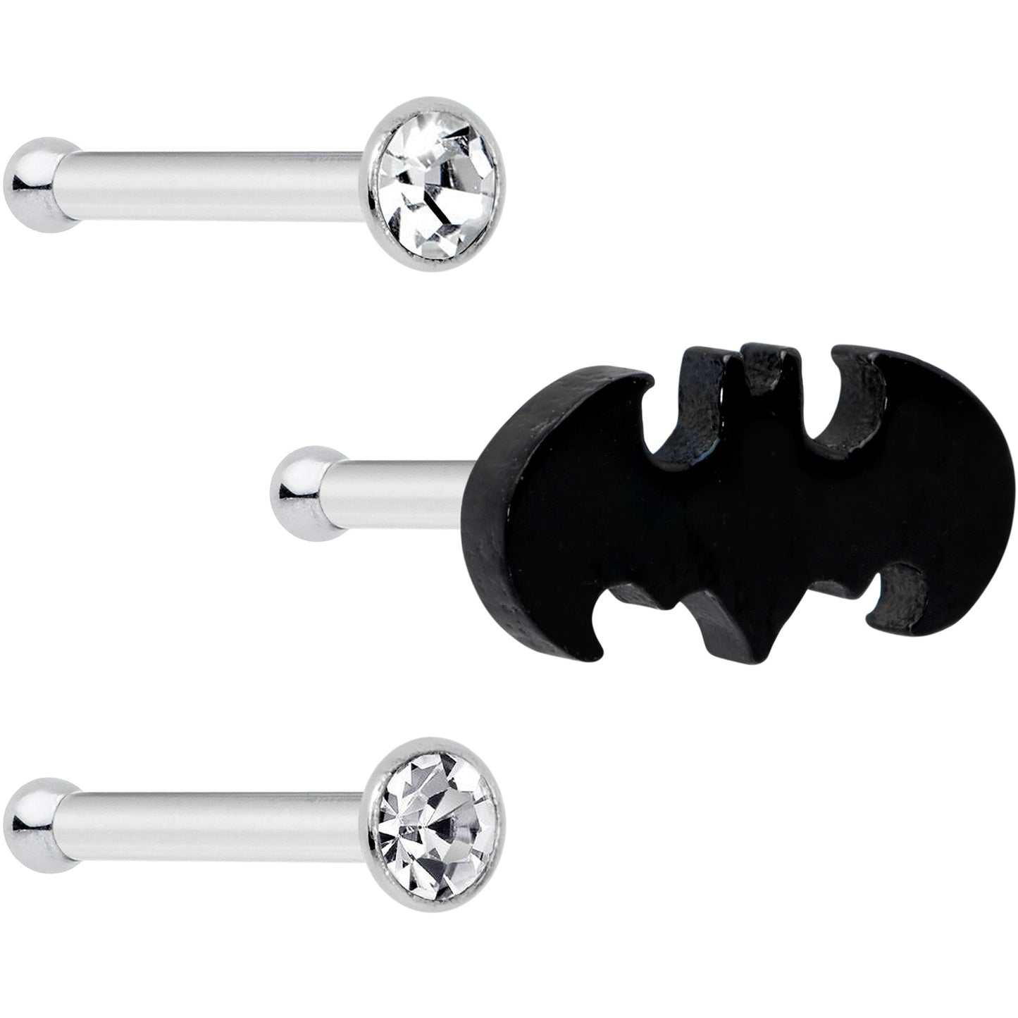 20G 1/4 Clear Gem Licensed DC Comics Batman Nose Bone Set of 3
