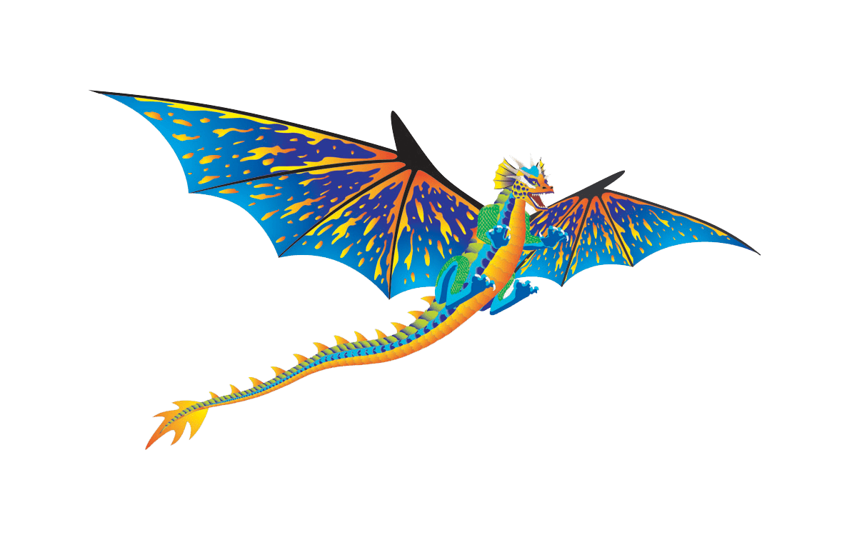 76 Inch (6 Foot) Wingspan 3-D Nylon Blue Dragon Kite - 