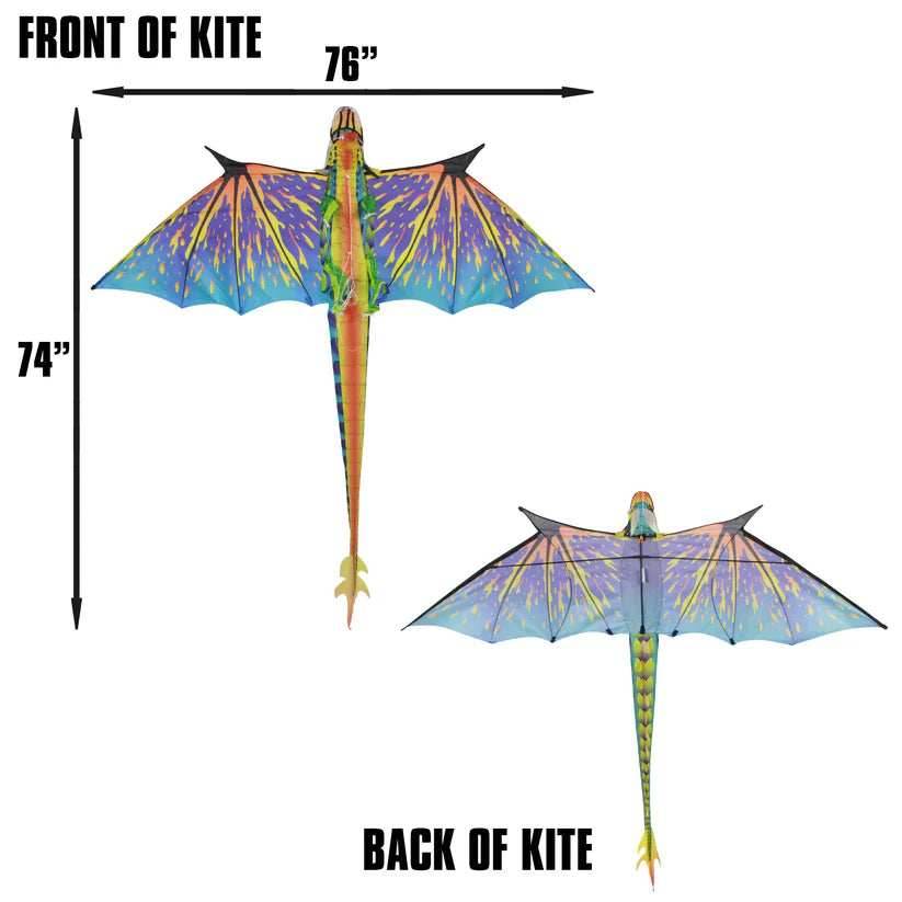 76 Inch (6 Foot) Wingspan 3-D Nylon Blue Dragon Kite - 