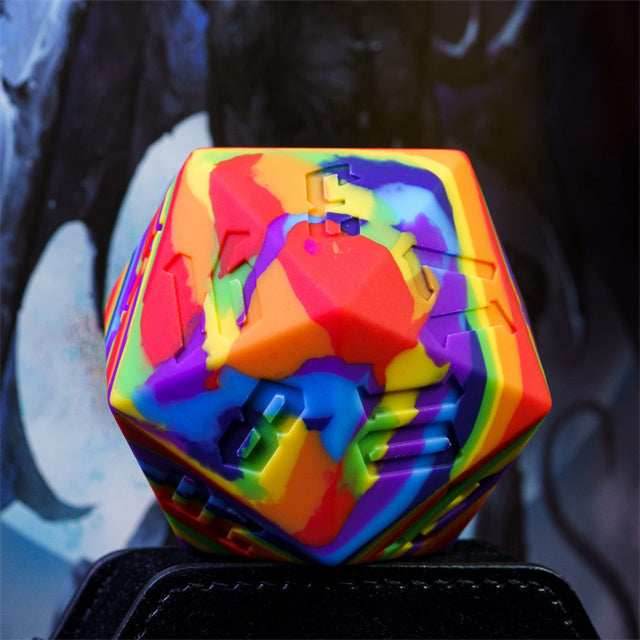 Large Rainbow Silicone d20 Dice 55mm | RPG Dice Novelty Piece - 