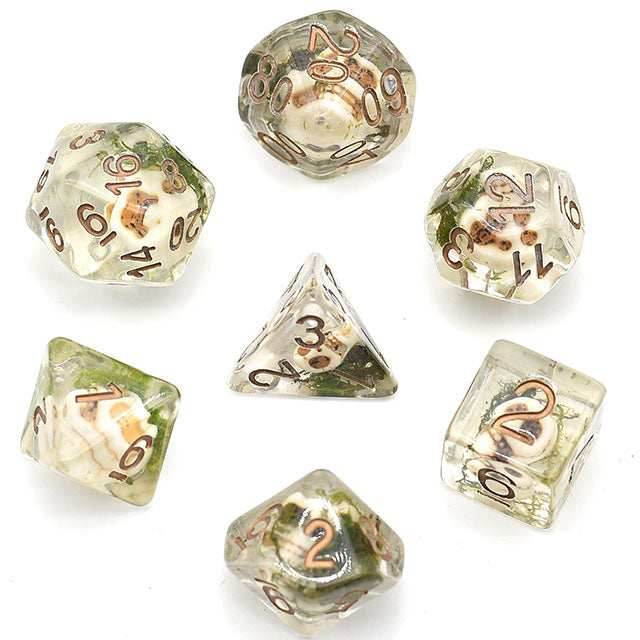 Skull Dice w/ Moss Halloween Resin 7-Dice - 