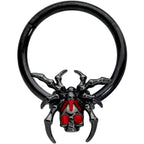16G 3/8 Red Gem Black Spider Skull Halloween Hinged Segment Ring