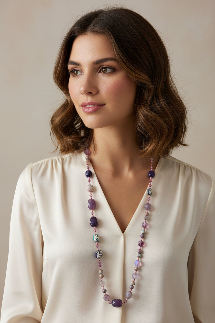 Purple Owl Long Necklace