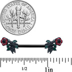 14G 9/16 Black Skeleton Flower Halloween Barbell Nipple Ring Set