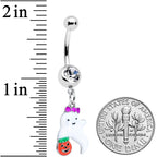 Clear Gem Trick or Treat Purple Bow Ghost Halloween Dangle Belly Ring