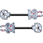 14G 1/2 Black Skeleton Body Halloween Barbell Nipple Ring Set