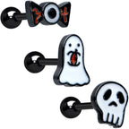 16G 1/4 Black Ghost Skull Eye Halloween Cartilage Tragus Set of 3