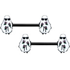 14G 9/16 Black Hipster Ghost Halloween Barbell Nipple Ring Set