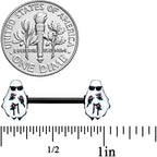 14G 9/16 Black Hipster Ghost Halloween Barbell Nipple Ring Set