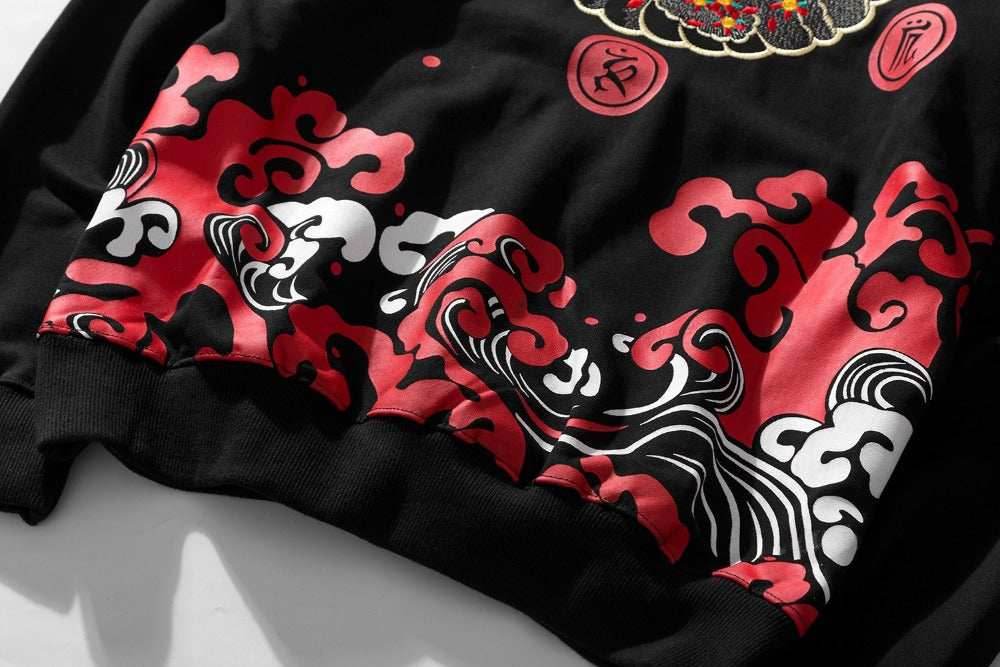 KH9060 Red Demon Embroidery Hoodie - Black / S