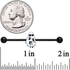 14G Black Hipster Ghost Halloween Industrial Barbell 38mm