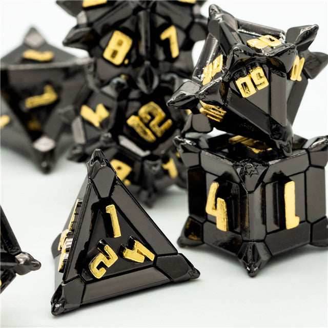 Black w/Gold Pinwheel Strengthened Metal 7-Dice Set | Metal DND Dice - 