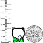 16G 3/8 Black Green Boo Ghost Halloween Cartilage Clicker Ring