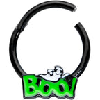 16G 3/8 Black Green Boo Smile Ghost Halloween Hinged Segment Ring