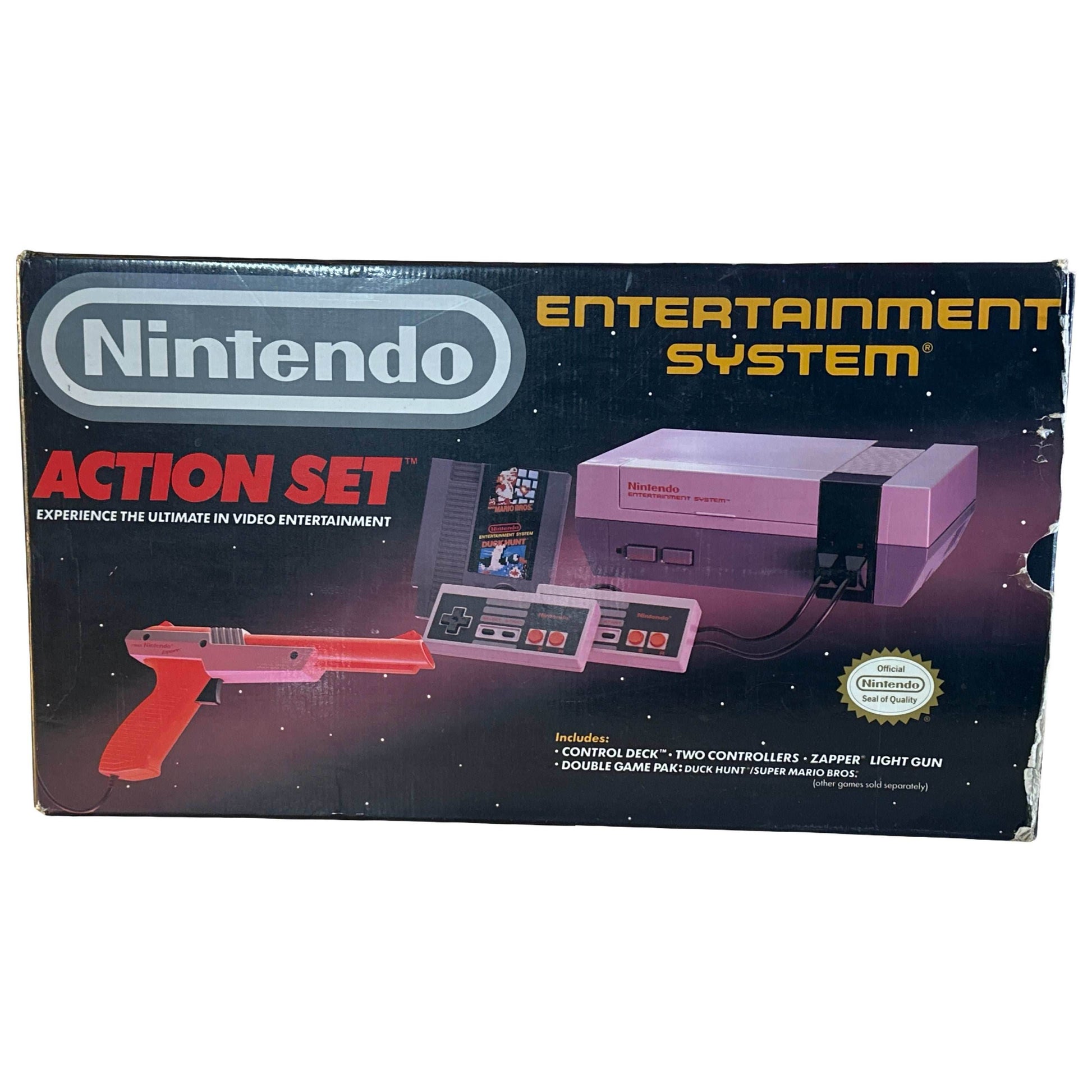 Nintendo NES Action Set Console & Game - Complete in Box (Orange Gun Controller & 2 Controllers)