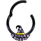 16G 3/8 Clear Gem Black Witch Hat Halloween Hinged Segment Ring