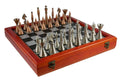 Chess Set - Brass Art Deco with Cherry Stained Chest - 