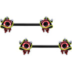 14G 9/16 Black Spiky Eyeball Halloween Barbell Nipple Ring Set
