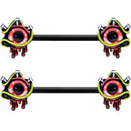14G 9/16 Black Spiky Eyeball Halloween Barbell Nipple Ring Set