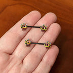 14G 9/16 Black Spiky Eyeball Halloween Barbell Nipple Ring Set