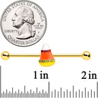 14G Gold Tone Candy Corn Halloween Industrial Barbell 38mm