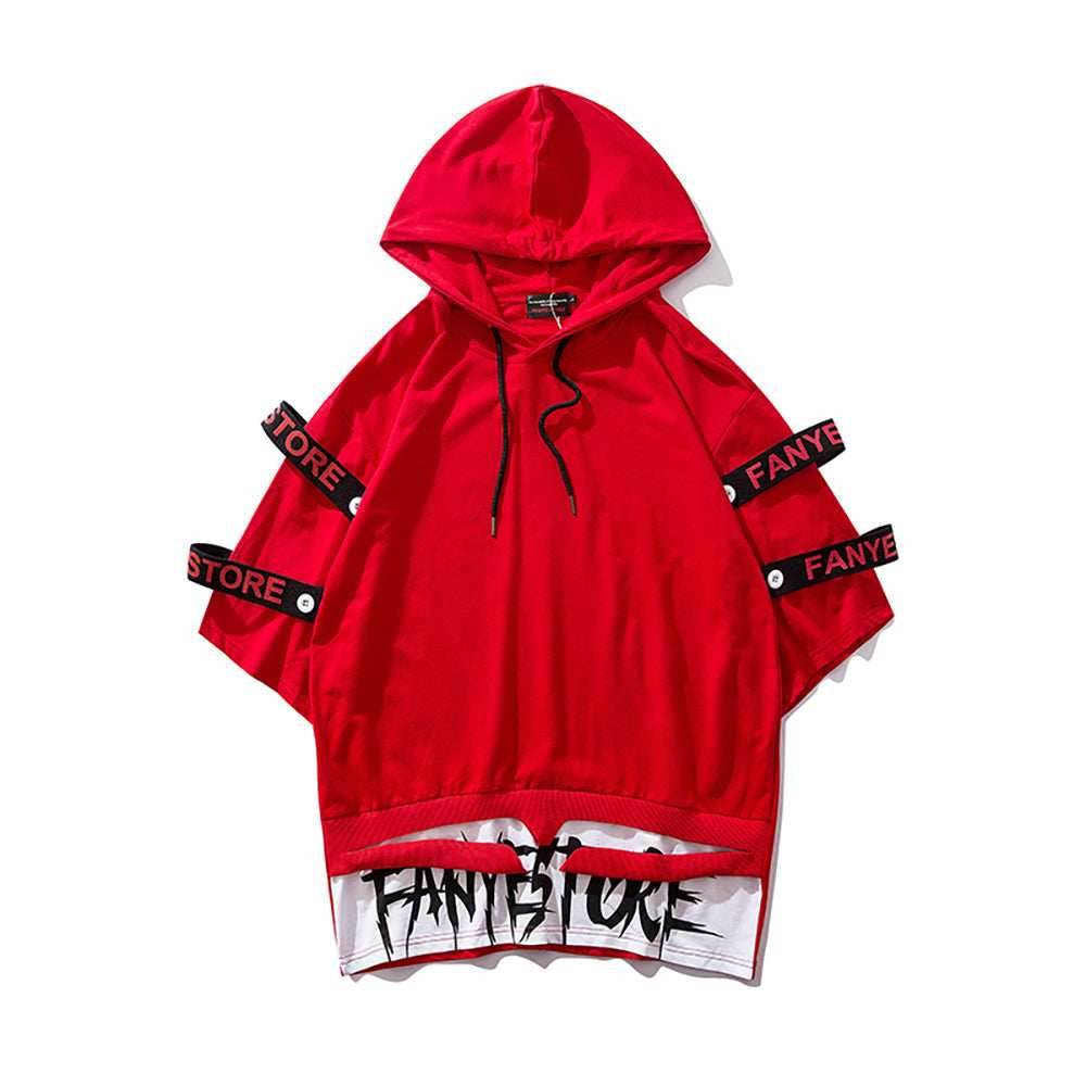 Red Solo Movement Short Sleeves Hoodie - Red / S