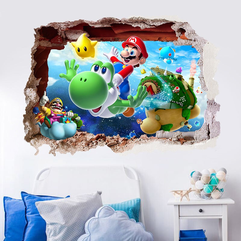 3D Wall Piercing Mario Full Staff Wall Stickers