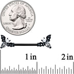 14G 5/8 Clear Gem Black Flying Bats Halloween Nipple Ring Set