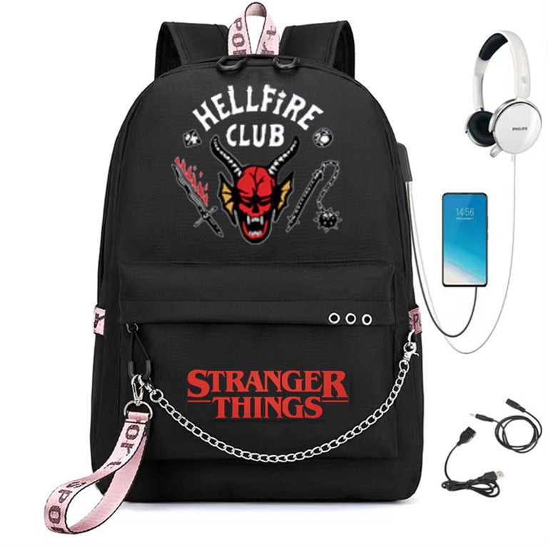 American TV Series Stranger Things Backpack USB Charging Backpack Student School Bag