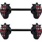 14G 9/16 Red Gem Black Skull Halloween Barbell Nipple Ring Set