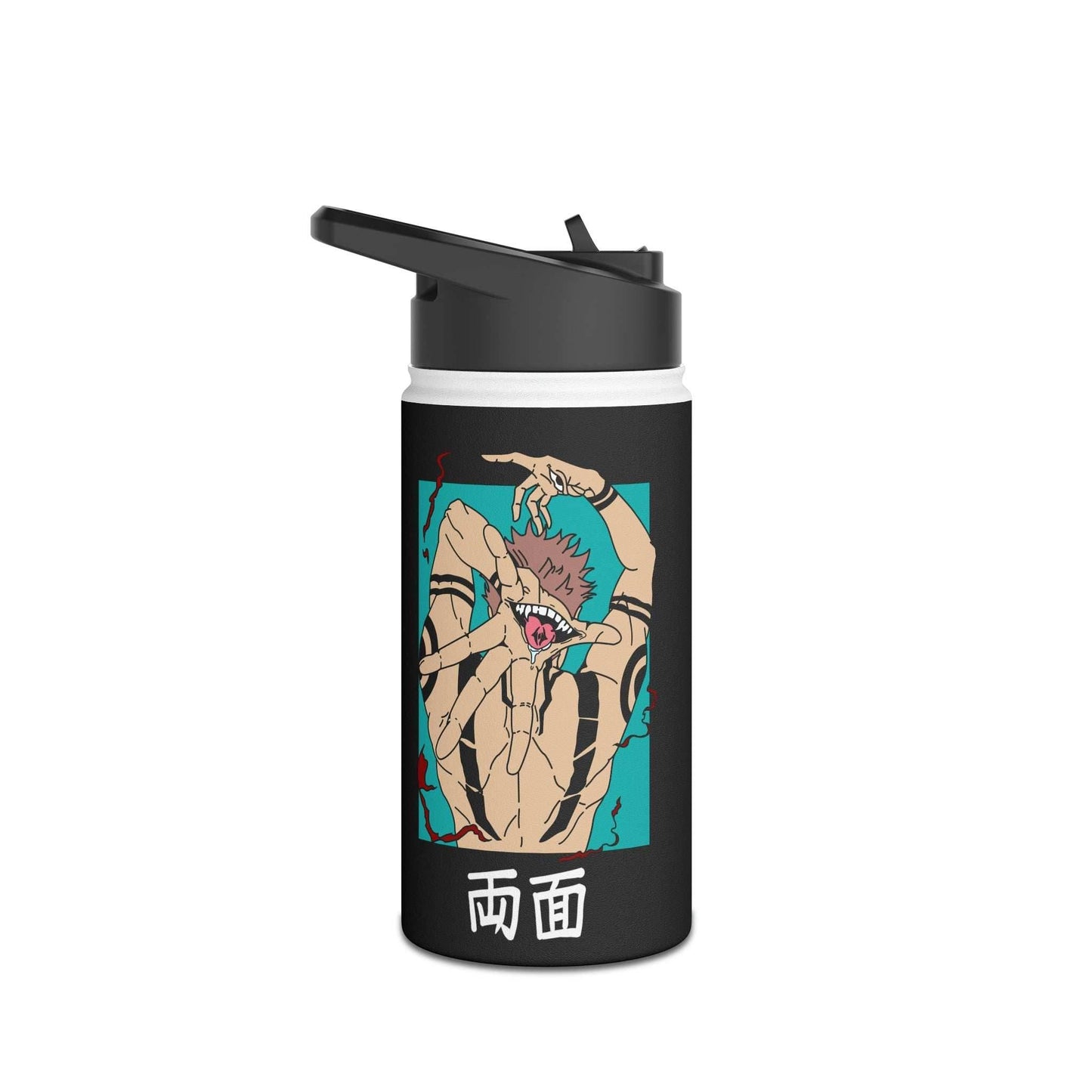 Stainless Steel Sukuna Anime Insulated Water Bottle With Standard Lid - 12oz / Black