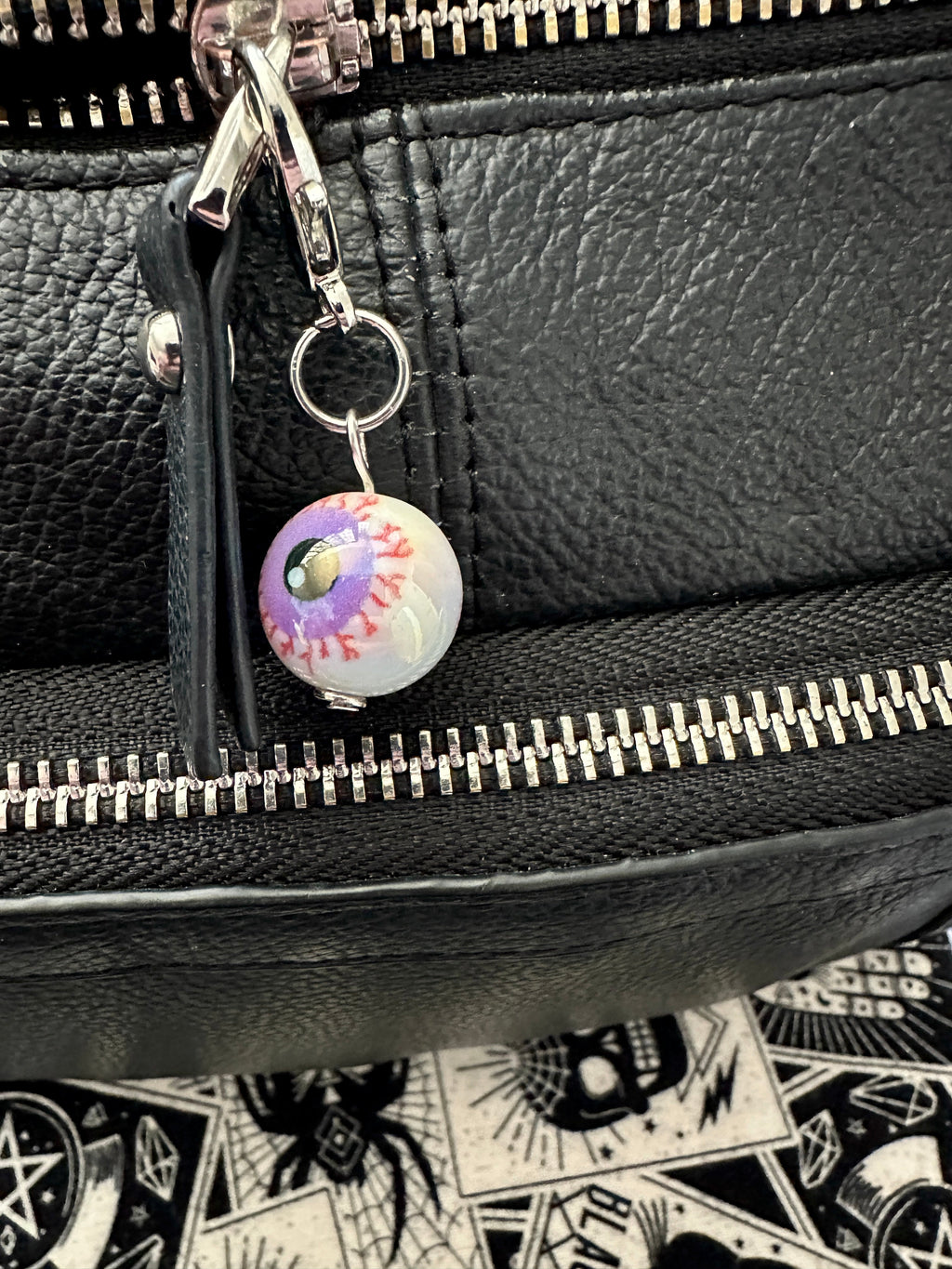 Purple Bloodshot Eyeball Zipper Pull Bag Charm Keychain