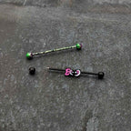 14G Black Halloween Pink Boo Green Industrial Barbell 38mm Set of 2
