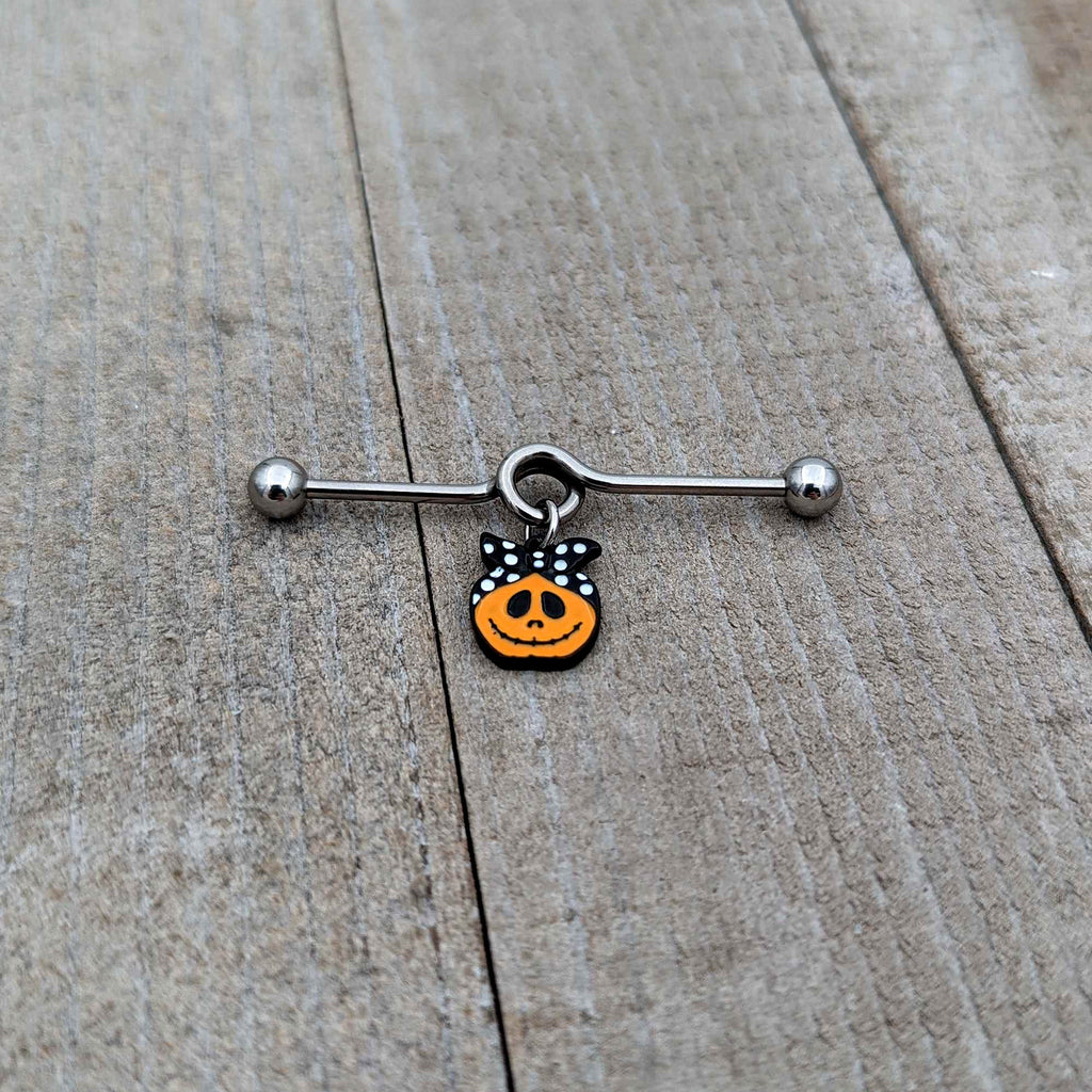 14G Halloween Kerchief Pumpkin Dangle Project Bar 38mm