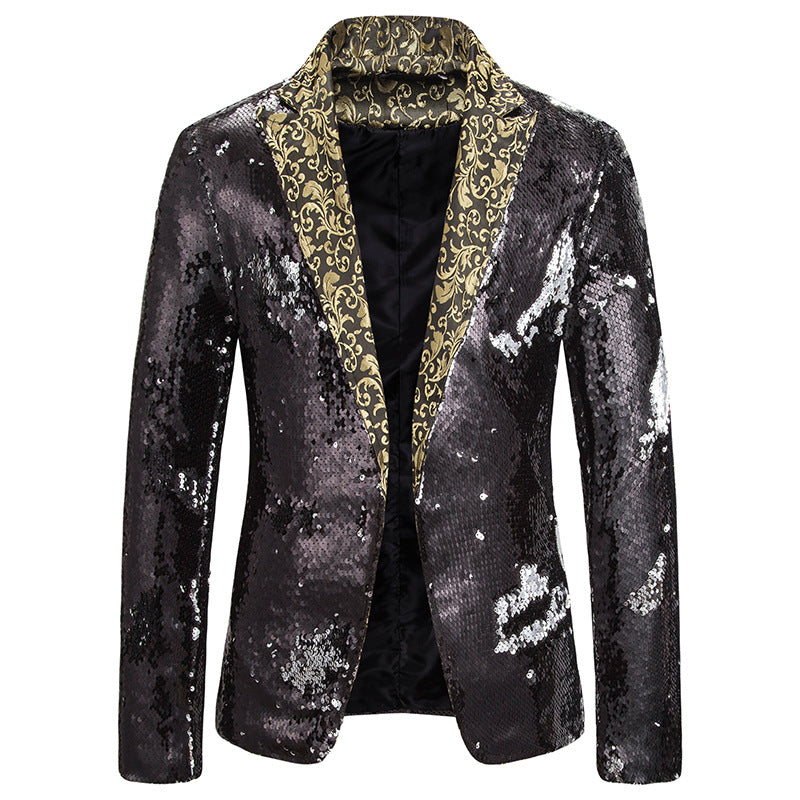 New Men's Two-tone Sequined Suit Stage Costume Jacket-DungeonDice1