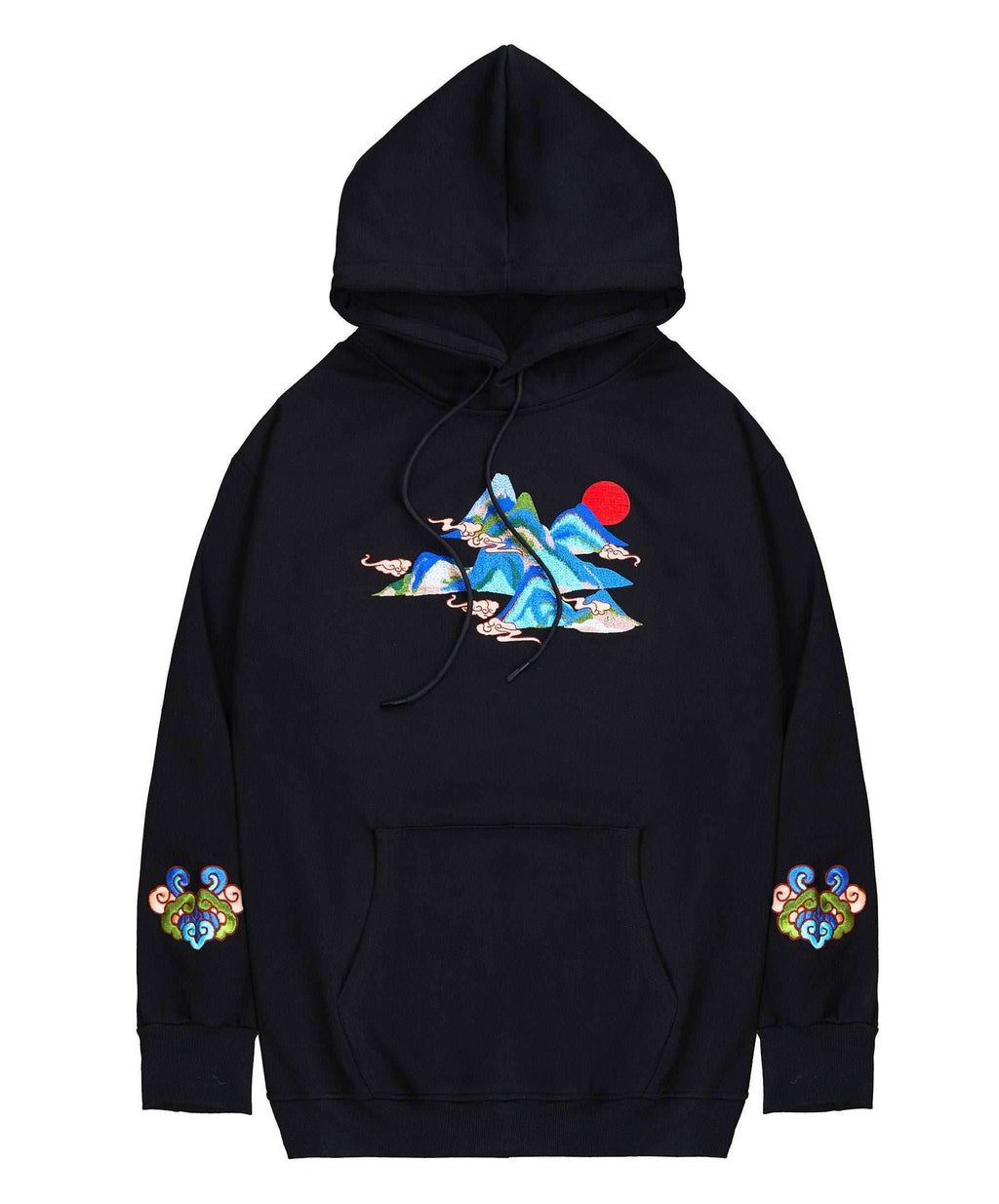 KH9232 Mountains Embroidery Hoodie - Black / S