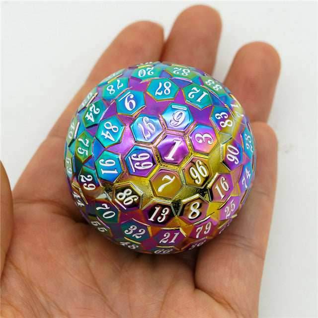 Rainbow Metal Single 100 Sided Polyhedral Dice (D100) | w/ White Color (45mm) - 