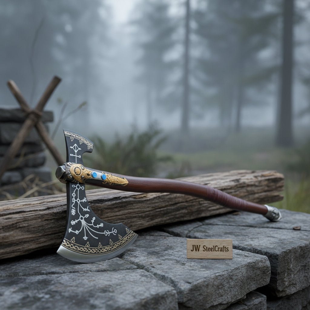 Hand-Forged Viking Double-Bit Fantasy Display Axe with Engraved Head