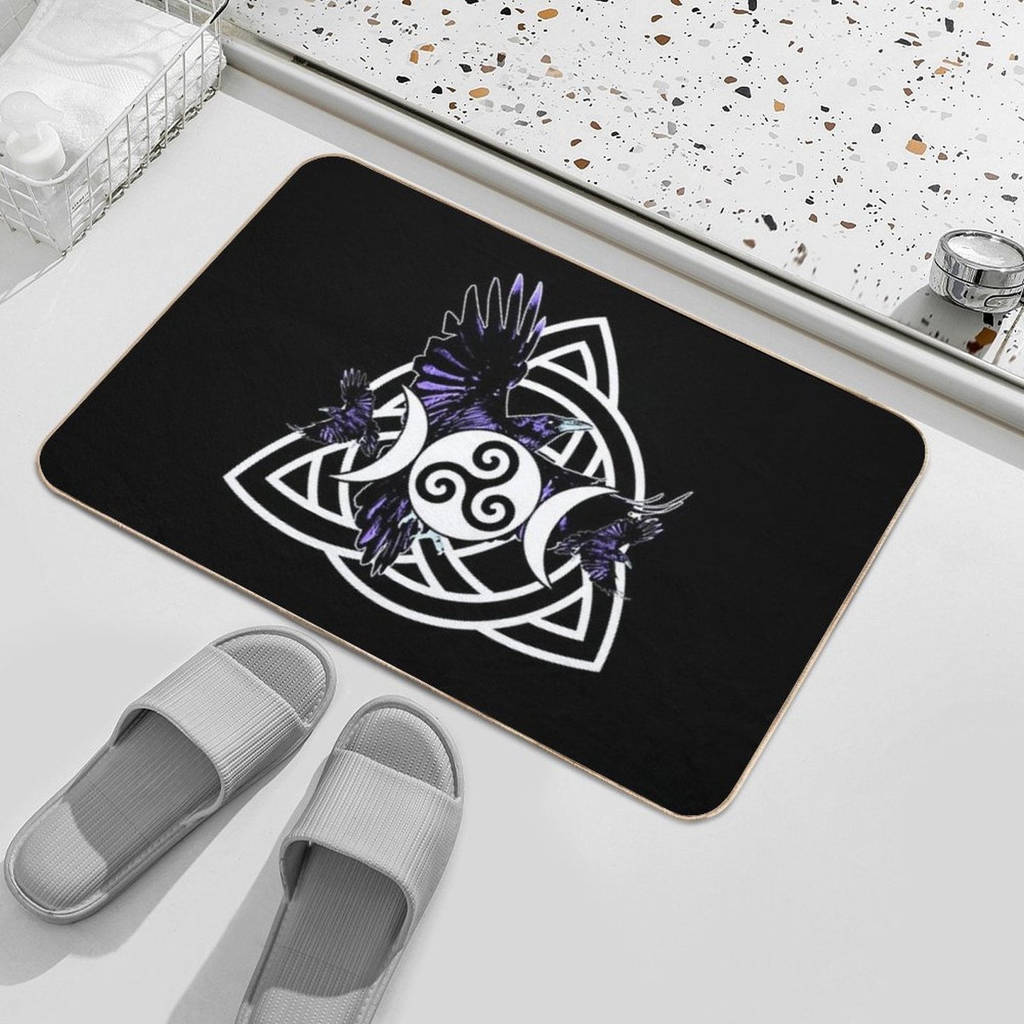 The Morrigan Triple Goddess Raven - Witches Triple Moon with Triquetra Celtic Knot And Triskelion  Pet-Safe Bath Mat