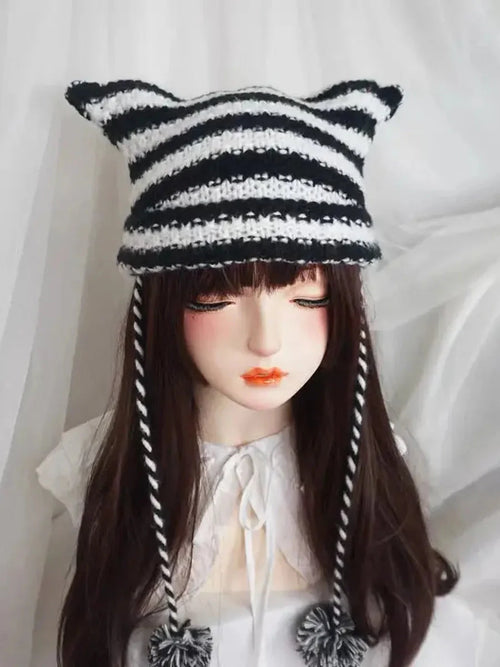 'Grunge Cat' Kawaii Knitted Striped Cat Ear Hat
