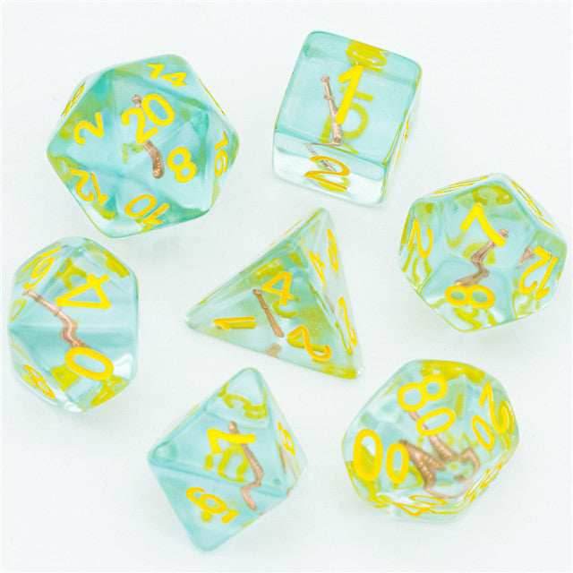 Cleric (Mace) Clear/yellow Dice w/ Golden Mace 7-Dice Set Rpg - 