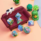 Earthly 4-Color 7-Dice Dnd Dice | Green White Green w/Blue Numbers Set - 