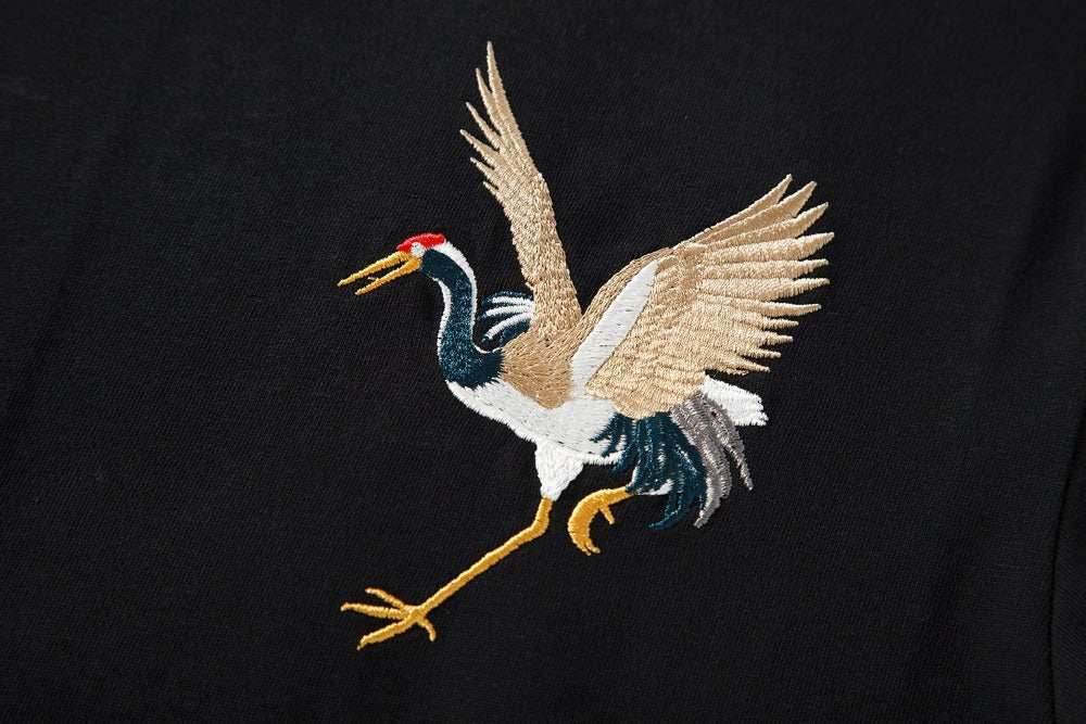 KH858 Flying Crane Embroidery Tee - black / S
