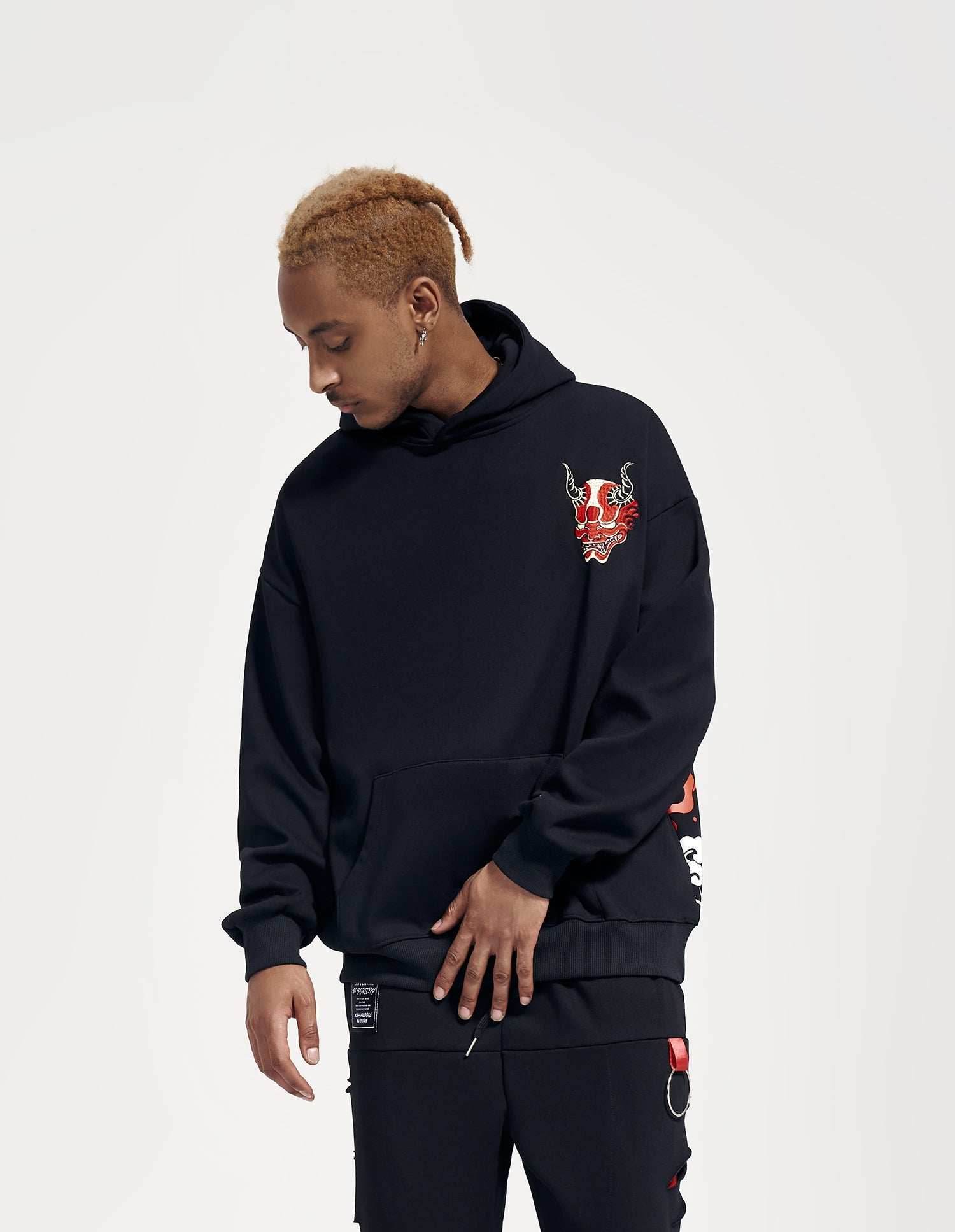 KH9060 Red Demon Embroidery Hoodie - Black / S