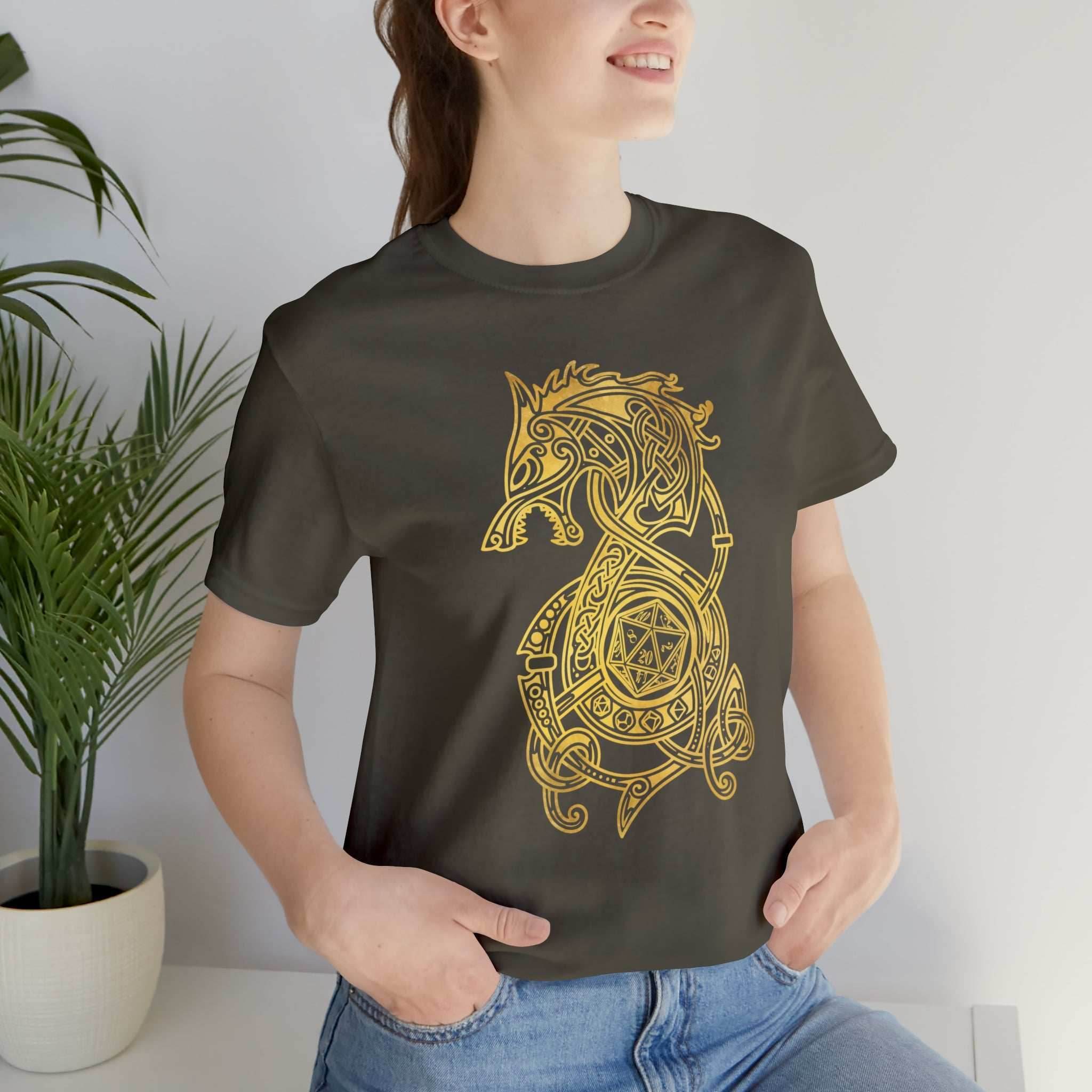 Golden Celtic Dice Dragon Shirt - Army / S