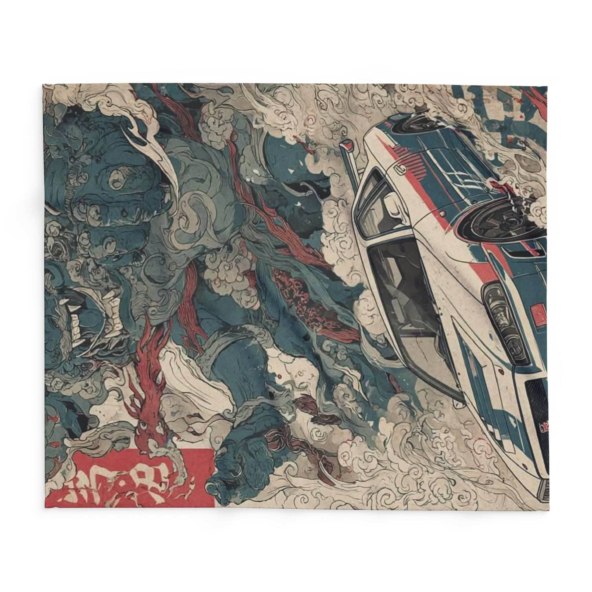 Arctic Fleece Blanket with Bold Car and Monster Design, Cozy Throw for Car Lovers, Unique Gift for Birthdays, Home Decor, Movie Nights - 30'' × 40''